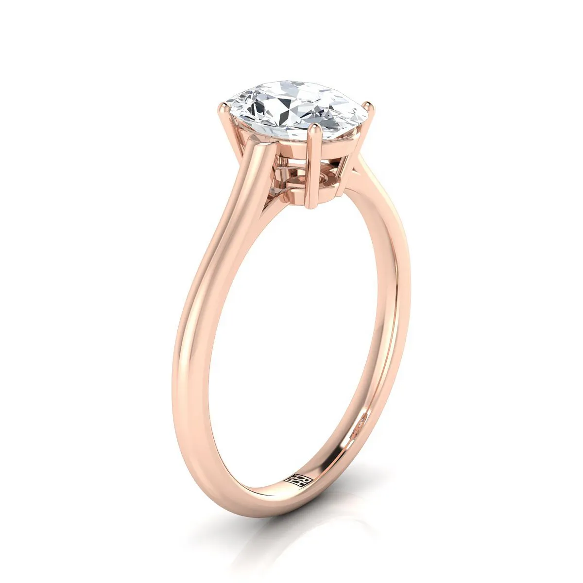 14K Rose Gold Oval Swiss Blue Topaz Cathedral Style Comfort Fit Solitaire Engagement Ring