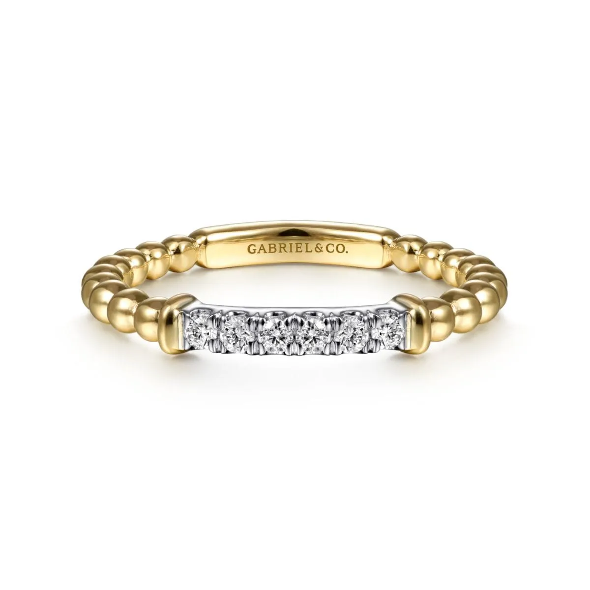 14K White-Yellow Gold Bujukan Beaded Band with Diamond Pavé Center Bar - LR51786M45JJ