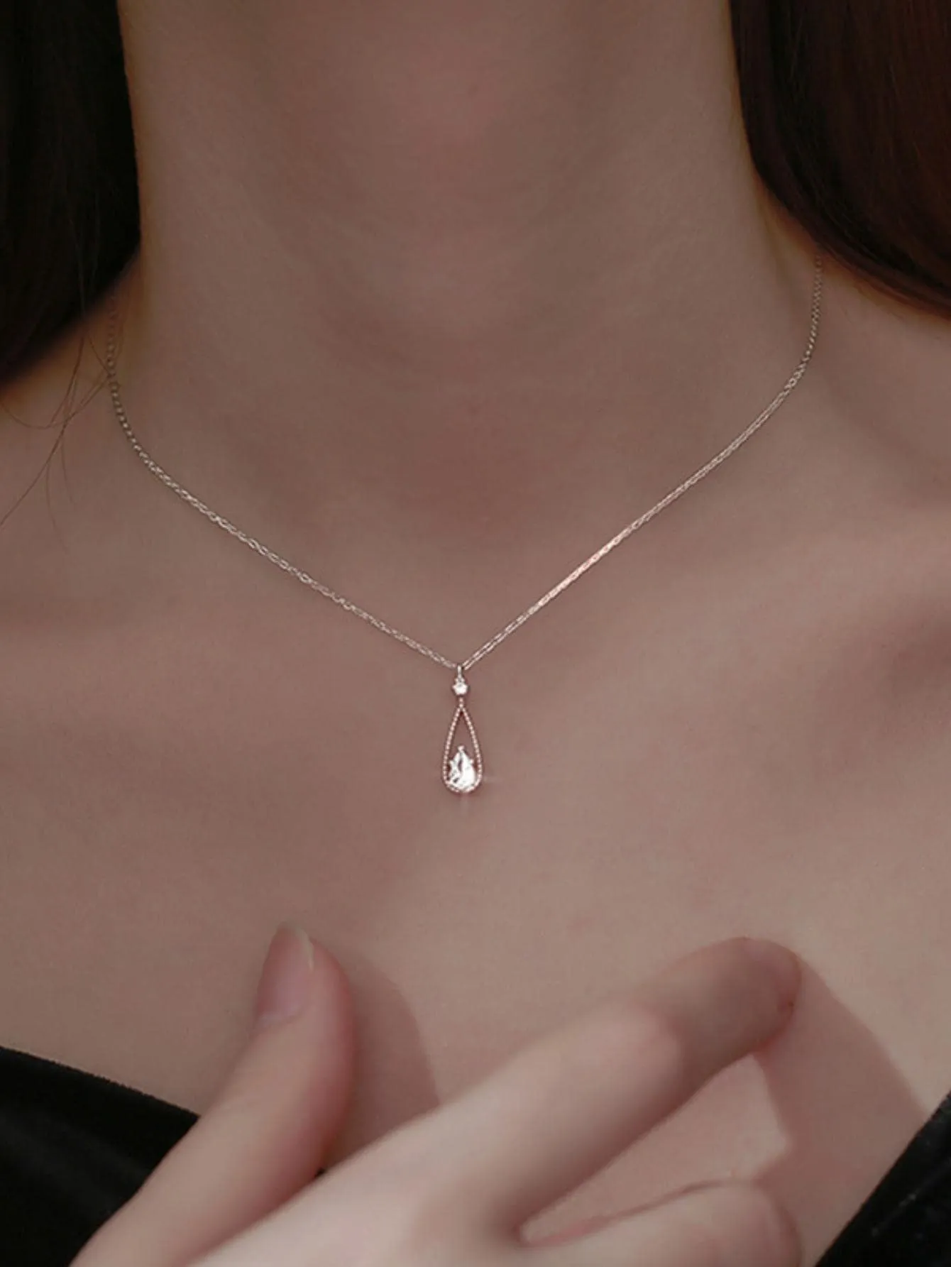 1pc Drop Cubic Zirconia Decor Pendant Necklace For Women Dainty Necklace Novelty