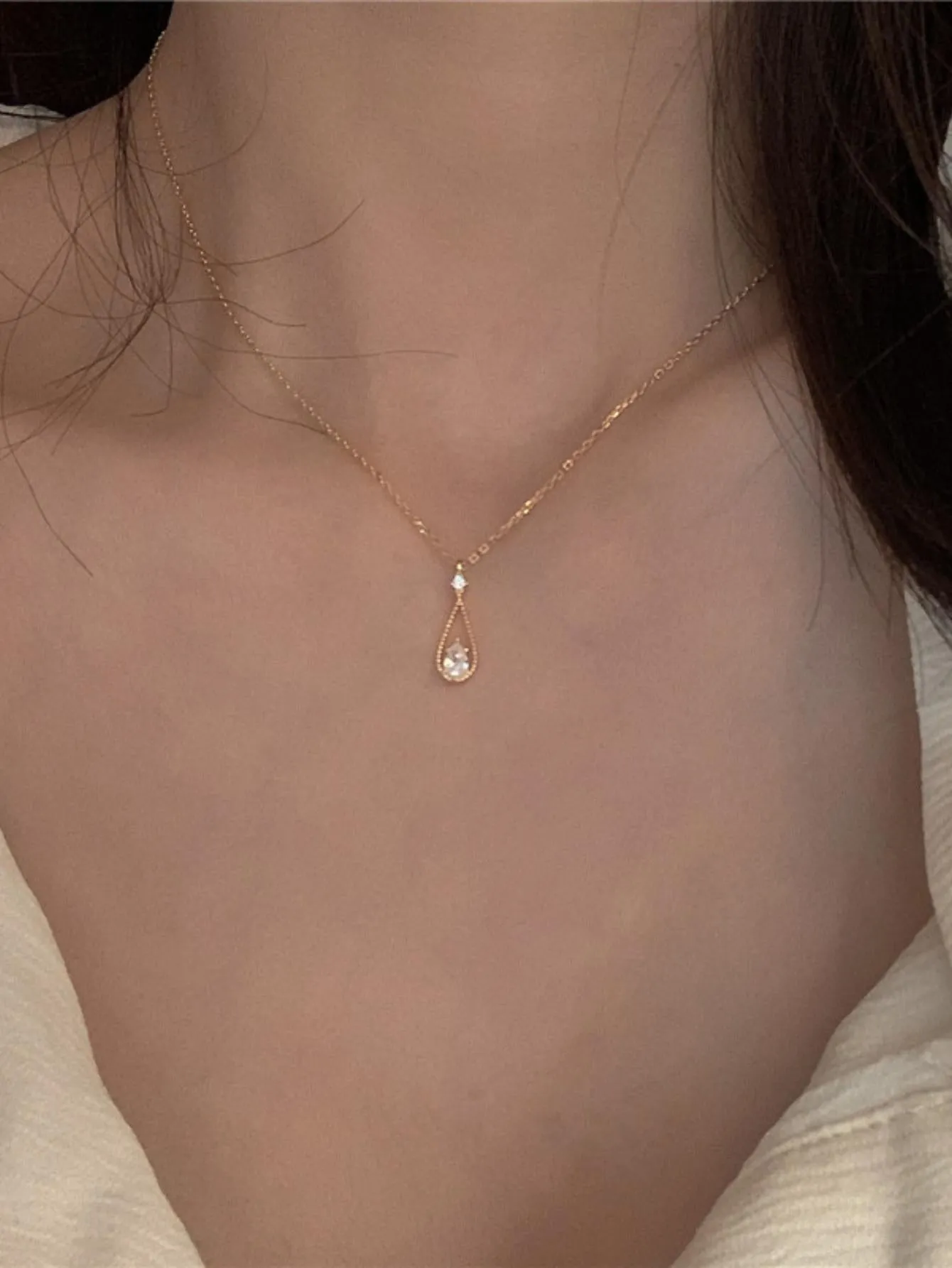 1pc Drop Cubic Zirconia Decor Pendant Necklace For Women Dainty Necklace Novelty