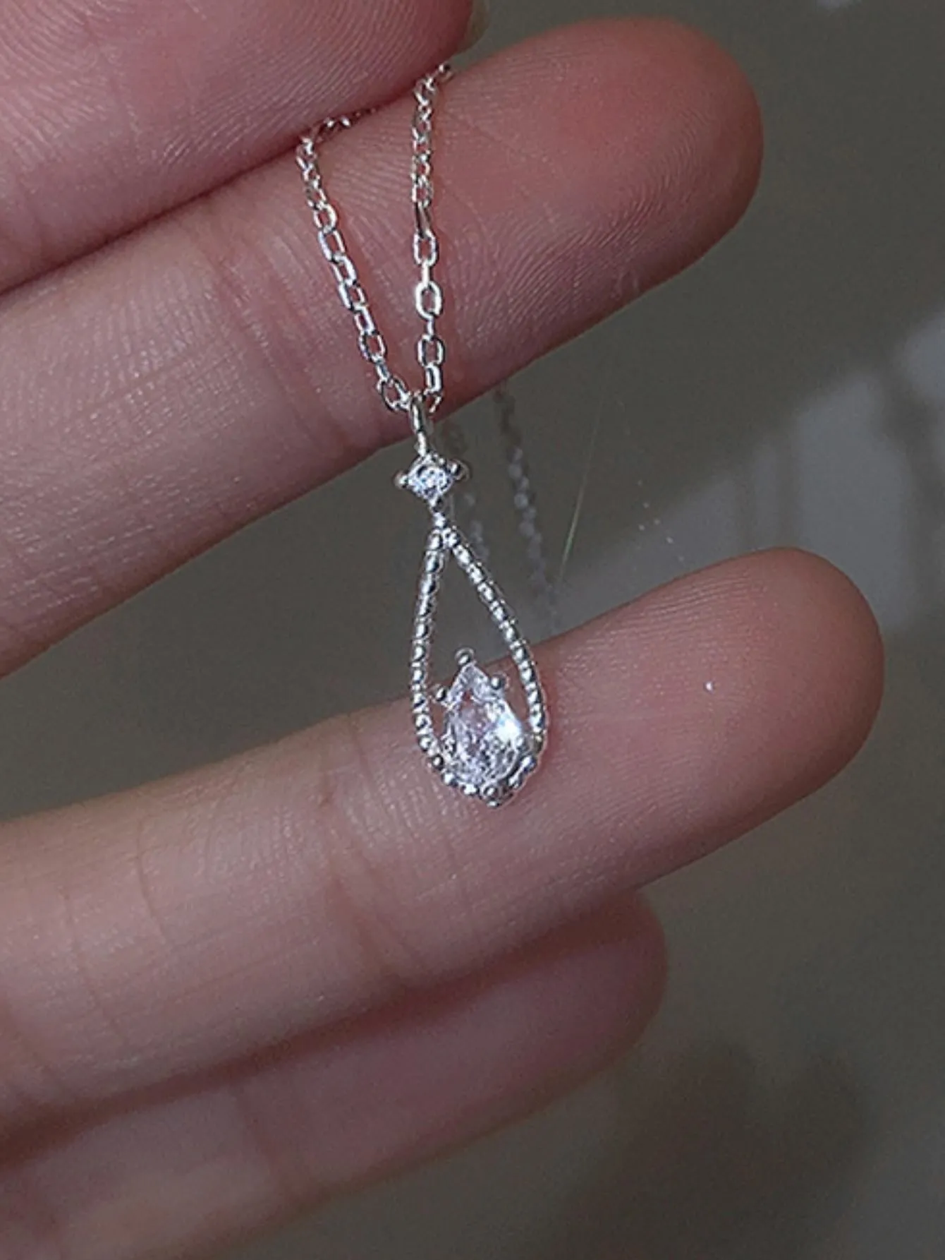 1pc Drop Cubic Zirconia Decor Pendant Necklace For Women Dainty Necklace Novelty