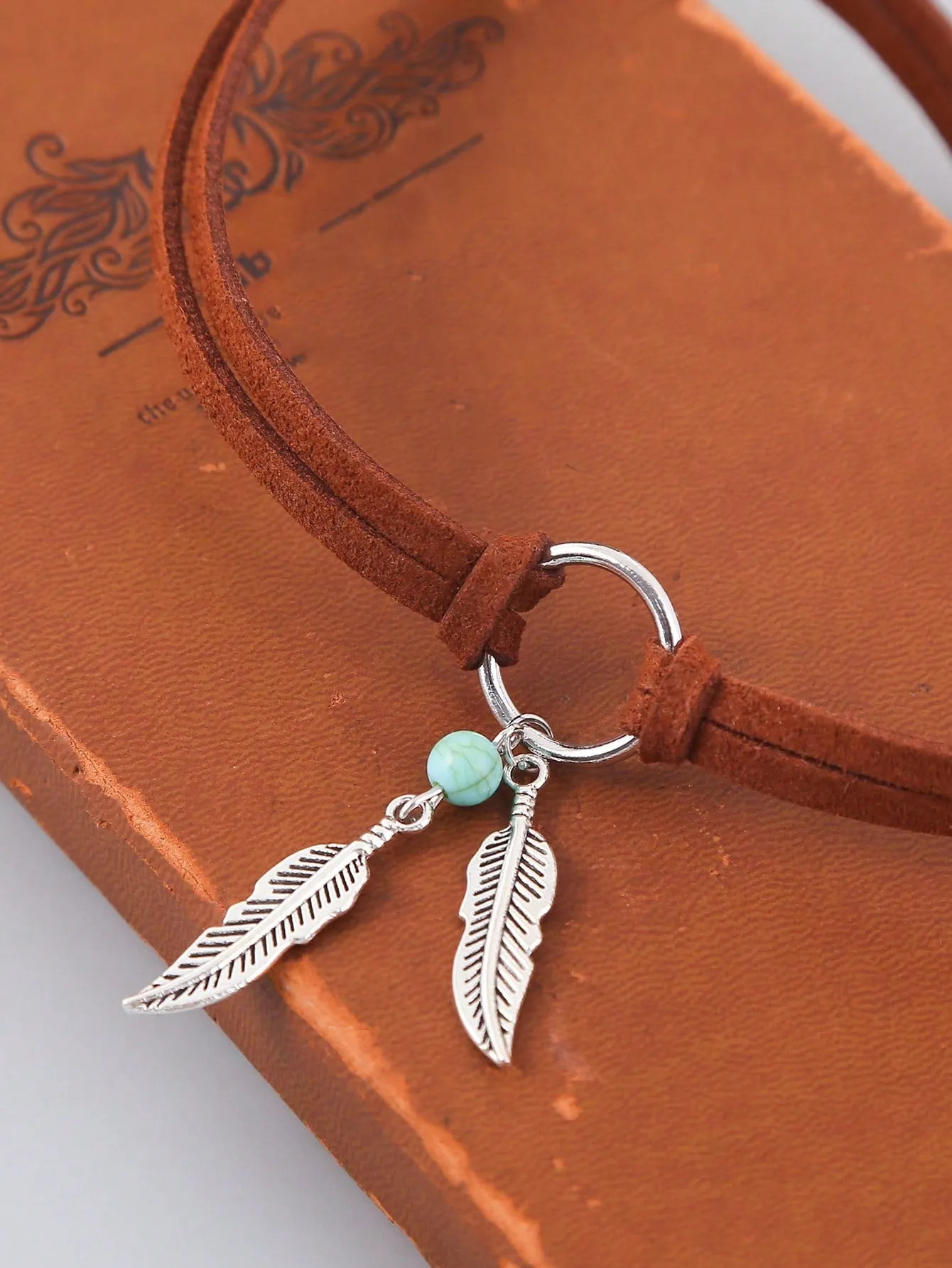 1pc PU Polyurethane Feather & Turquoise Charm Choker For Women For Daily