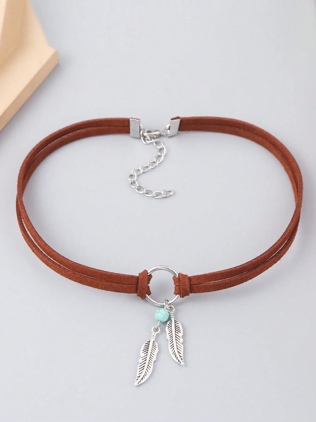 1pc PU Polyurethane Feather & Turquoise Charm Choker For Women For Daily