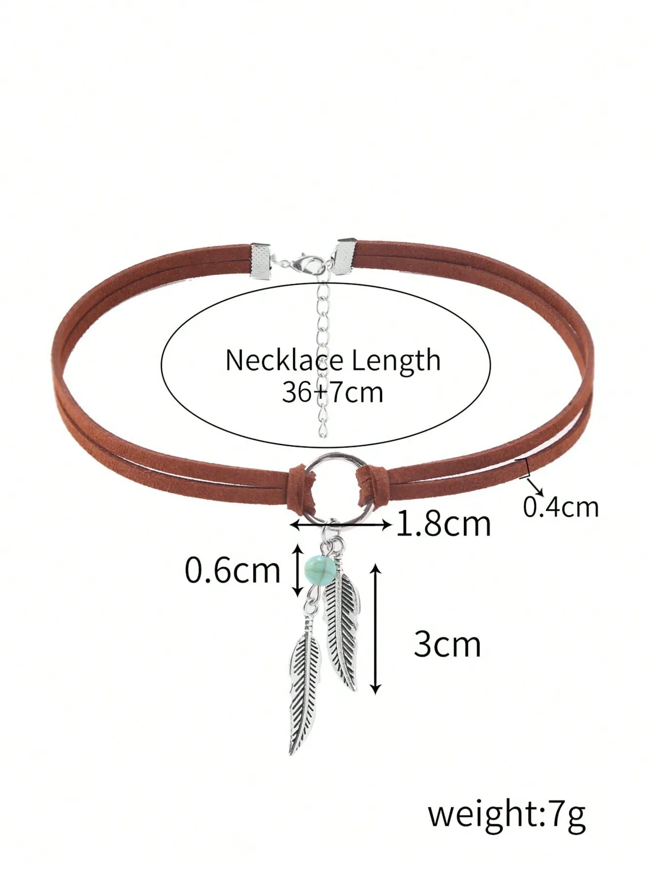 1pc PU Polyurethane Feather & Turquoise Charm Choker For Women For Daily
