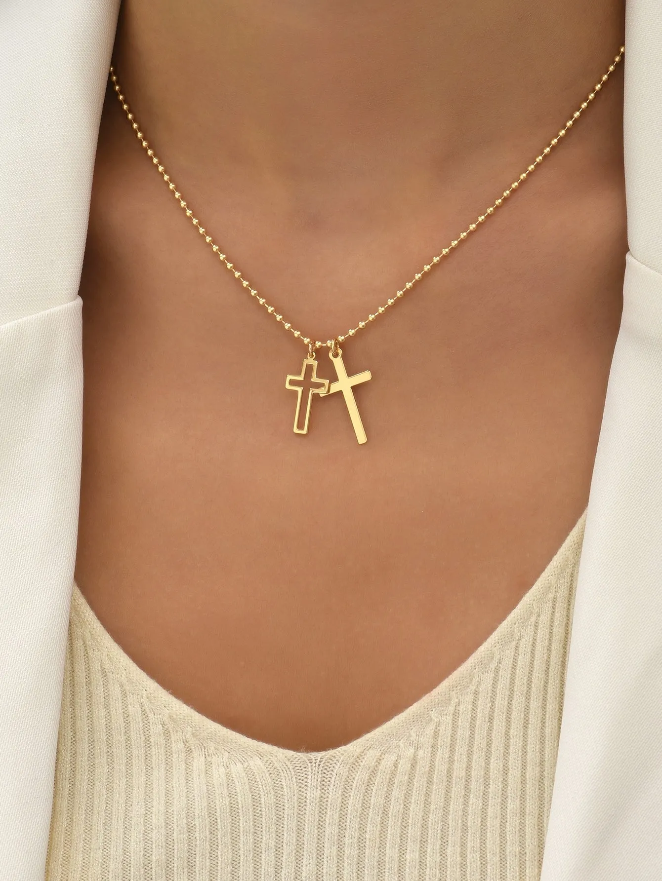 1pc Two Cross Pendant Necklace for Women Jewelry for Women Gift for Her Necklace