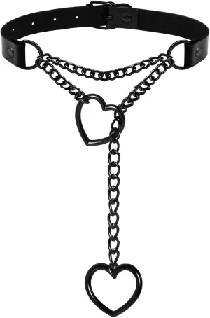 2PCS Black Choker Necklace for Women Leather Chokers Collar and Leash Set Goth Sexy Chokers for Women Heart Chain Choker Necklaces Jewelry Gift for Halloween Gothic Outfits Cosplay