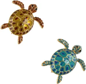 2Pcs Vintage Colorful Sea Turtle Brooch Pins Rhinestone Animal Enamel Brooch Pin Tortoise Clothes Pin Jewelry Gift for Backpacks Jackets Clothing