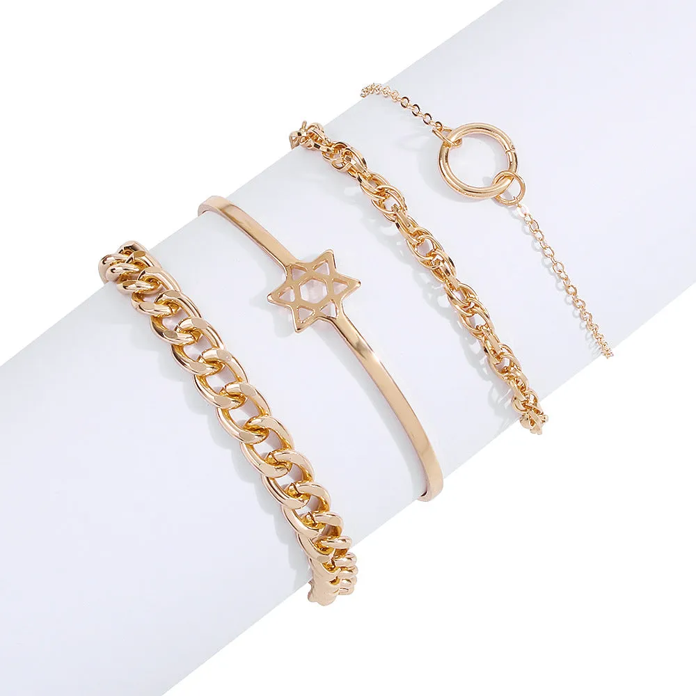 Alloy Simple Exaggerated Chain Bracelet Ring Six-pointed Star Geometric Simple Bracelet