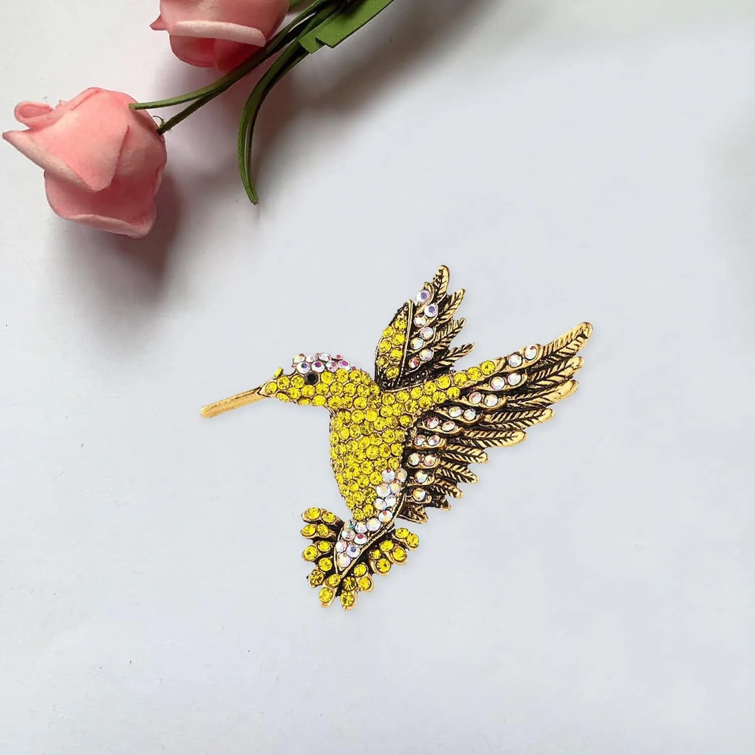 Animal Hummingbird Brooch Pins for Women Fashion Bird Pins Elegant Rhinestone Crystal Animal Brooches Pin