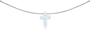 B. BRILLIANT Sterling Silver Small Dainty Synthetic Opal Cross Choker Necklace for Women