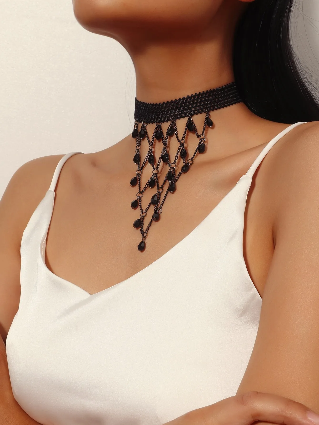 Black Triangle Tassel Bead Decor Choker for Women Jewelry for Women Gift for Her