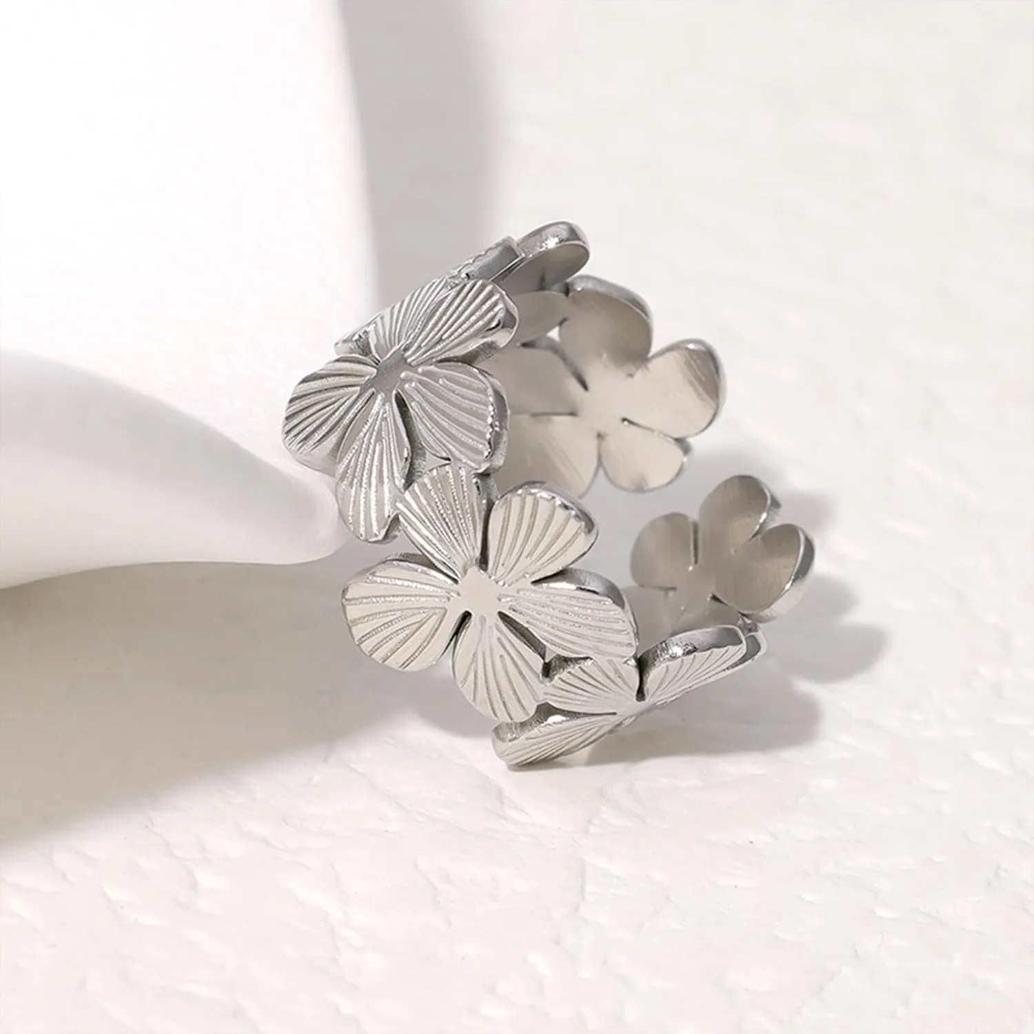 Chunky Gold Rings for Women Adjustable Flower Rings Non Tarnish 14K Gold Statement Rings Flower Jewelry for Women