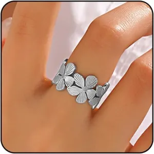 Chunky Gold Rings for Women Adjustable Flower Rings Non Tarnish 14K Gold Statement Rings Flower Jewelry for Women