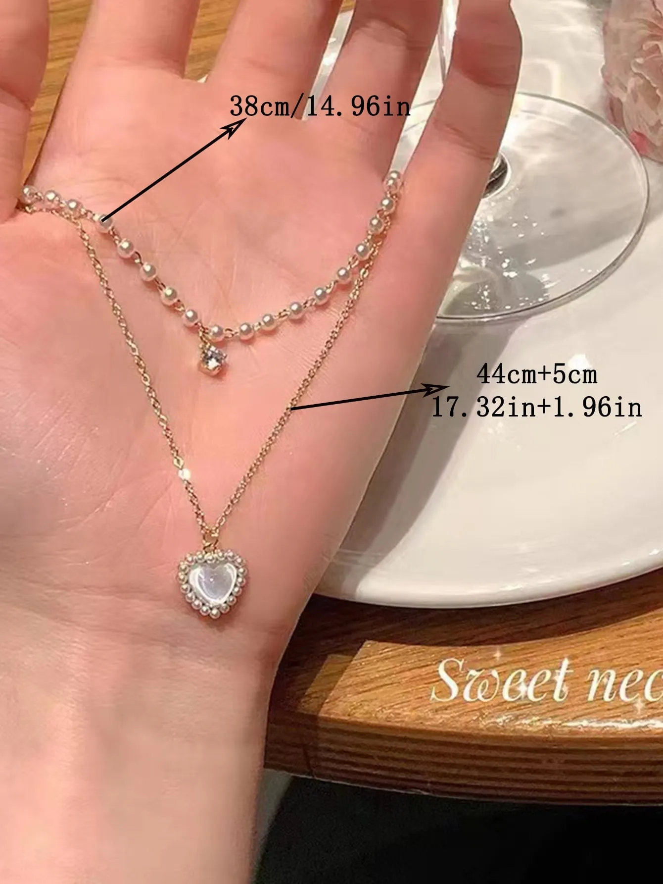 Cultured Faux Pearl Decor Heart Charm Layered Necklace Dainty Necklace Novelty