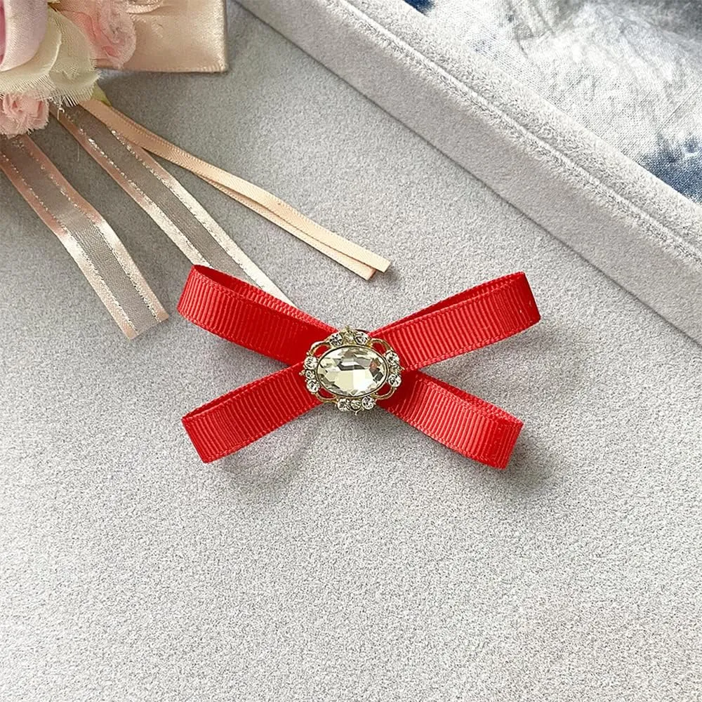 Dainty Crystal Pre-Tied Bow Brooch Pin for Women Girls Rhinestone Fabric Bowknot Neck Tie Brooches Clip Collar Suit Dress Shirt Brooches Pins Vintage Wedding Jewelry Gifts