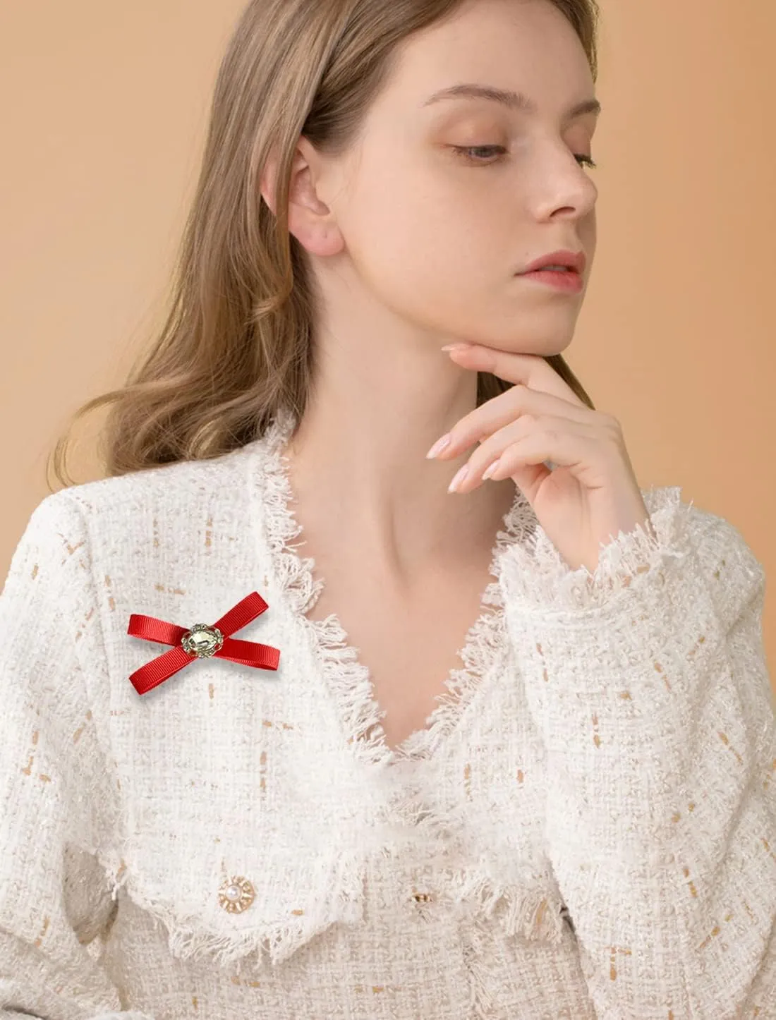 Dainty Crystal Pre-Tied Bow Brooch Pin for Women Girls Rhinestone Fabric Bowknot Neck Tie Brooches Clip Collar Suit Dress Shirt Brooches Pins Vintage Wedding Jewelry Gifts