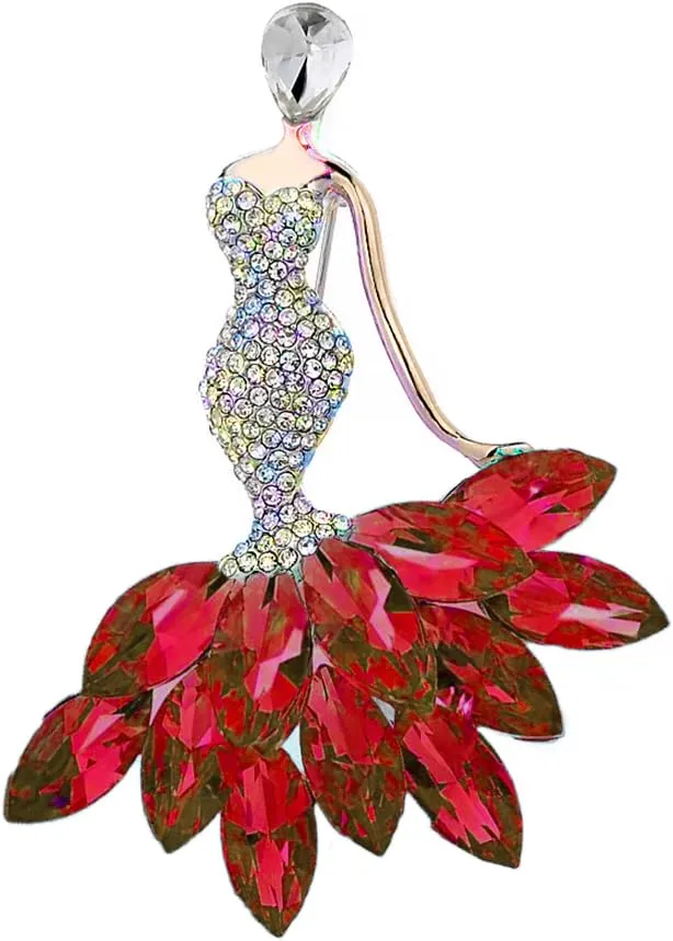 Elegant Mermaid Ballet Dancer Peacock Butterfly Dargonfly Brooches Pins for Women Fashion Rhinestone Brooch for Women, Dainty Women's Brooches & Pin Crystals Women Corsage Pin Badge, YEFUNLIY Brooches for Wedding Bouquet Party