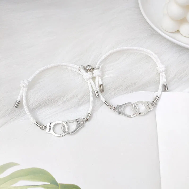 European And American Simple Alloy Handcuffs Magnet Attract Couple Bracelet