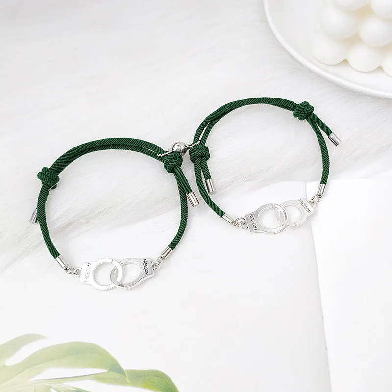 European And American Simple Alloy Handcuffs Magnet Attract Couple Bracelet