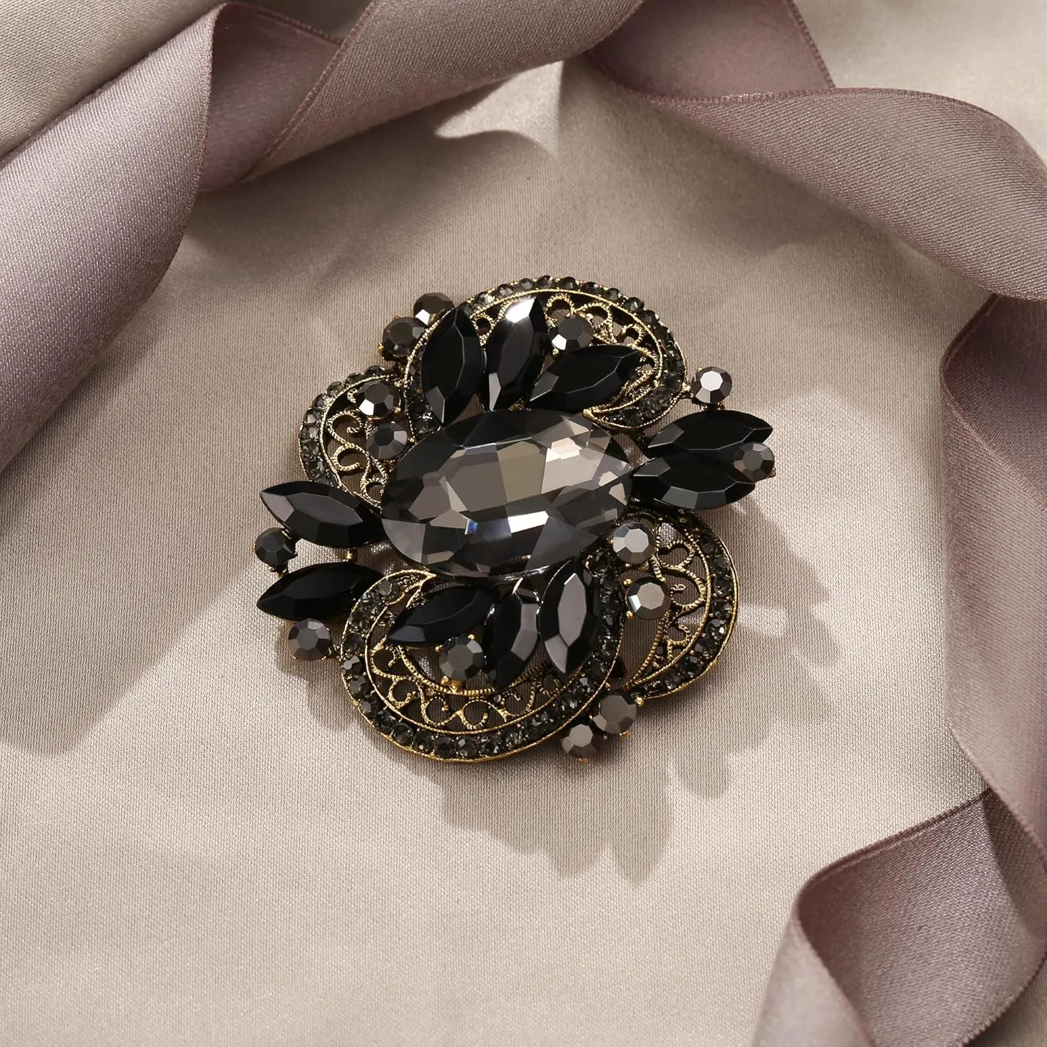 EVER FAITH Elegant Rhinestone Crystal Brooches Pin, Vintage Inspired Symmetry Marquise Brooch Clip for Women