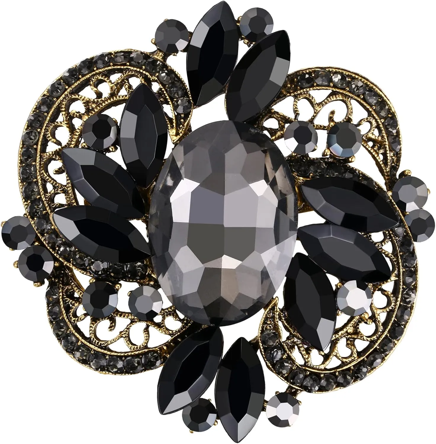 EVER FAITH Elegant Rhinestone Crystal Brooches Pin, Vintage Inspired Symmetry Marquise Brooch Clip for Women