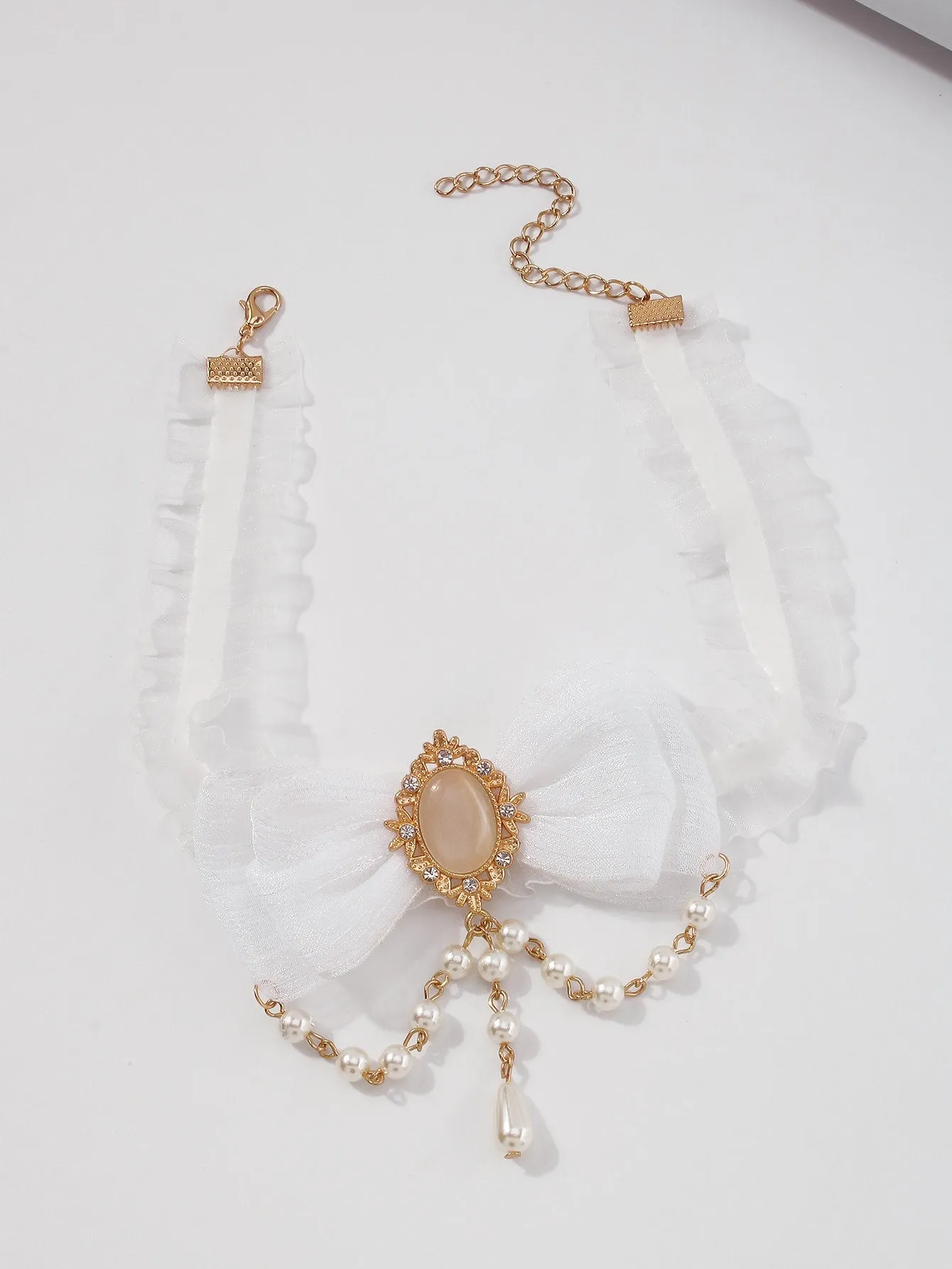 Faux Pearl Decor Bow Knot Mesh Choker for Women Jewelry for Women Gift for Her