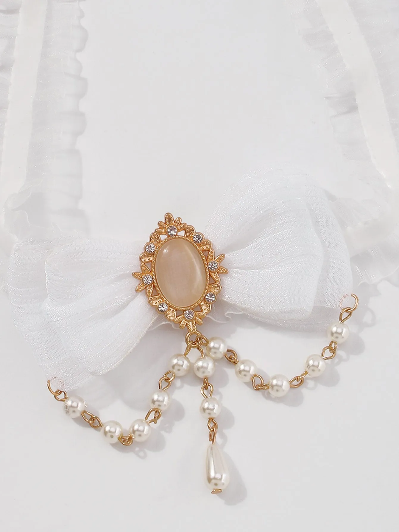 Faux Pearl Decor Bow Knot Mesh Choker for Women Jewelry for Women Gift for Her