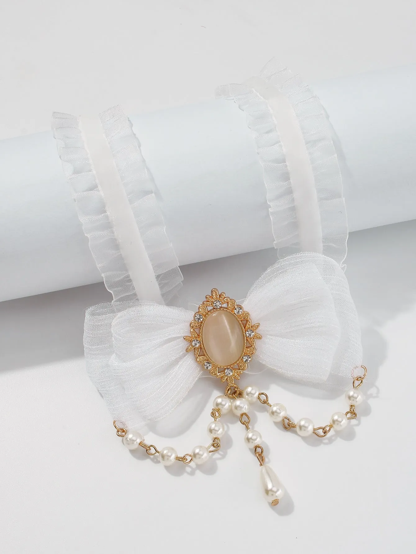 Faux Pearl Decor Bow Knot Mesh Choker for Women Jewelry for Women Gift for Her