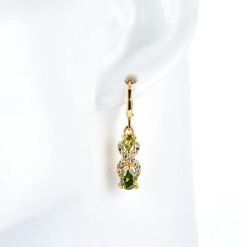 Genuine 925 Sterling with Green Peridot  Elegant Gemstone Woman Drop Earrings