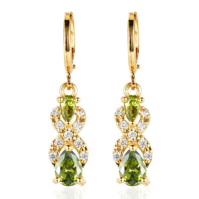 Genuine 925 Sterling with Green Peridot  Elegant Gemstone Woman Drop Earrings