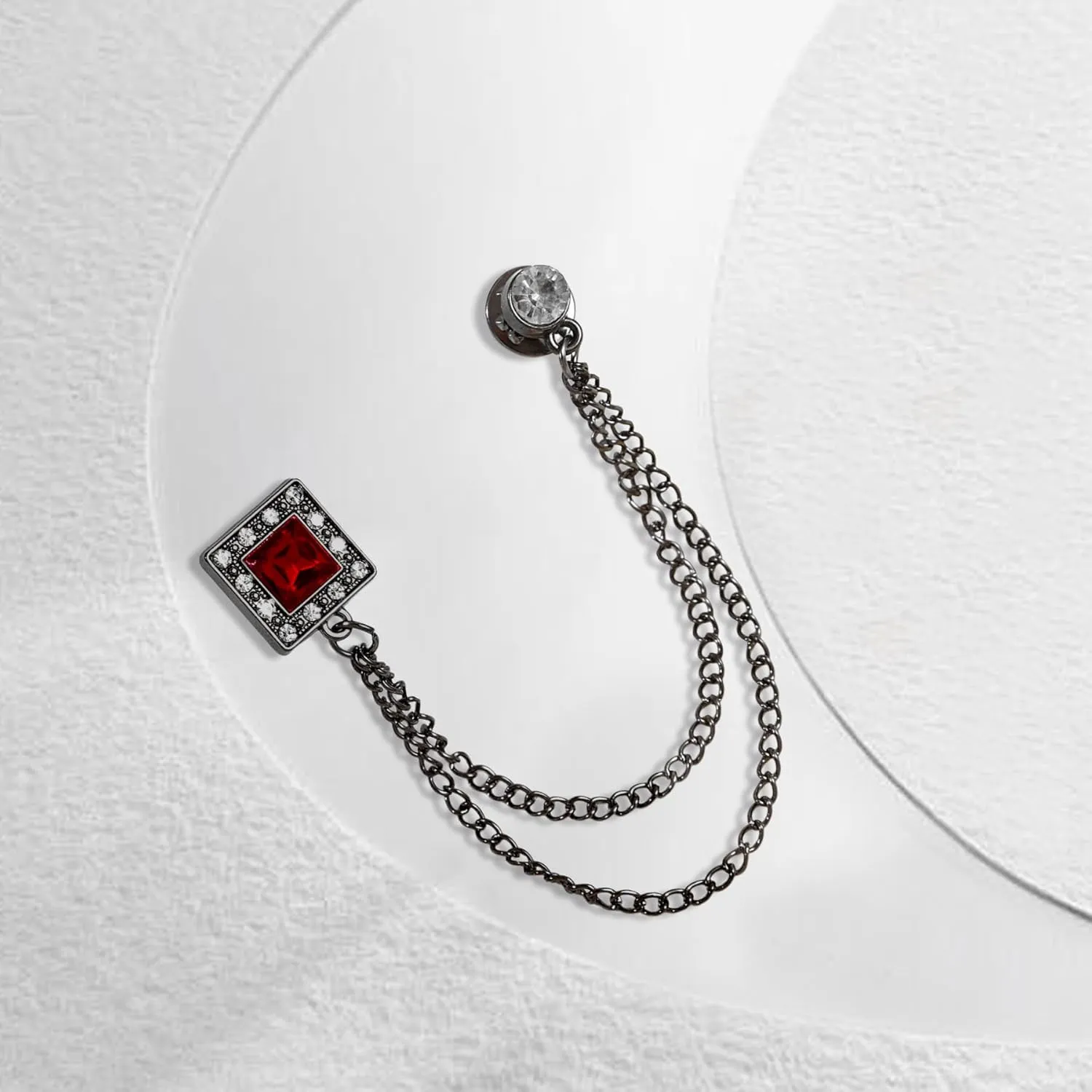 Gold/Silver Crystal Geometry Brooch Lapel Pin for Men Rhinestone With Hanging Chain Brooch for Men Suit Fashion Tuxedo Tie Hat Scarf Collar Pins for Men Women Gifts