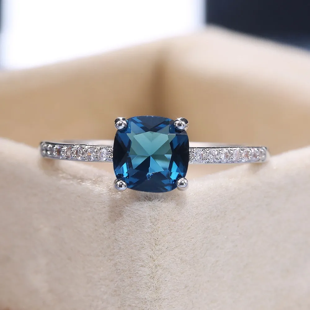 Huitan Square Blue Series Stone Women Rings / Simple Minimalist Ring