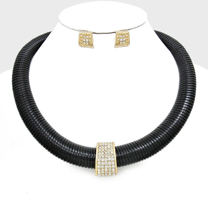 iLLASPARKZ Crystal Pave Tube Accented Omega Choker Necklace