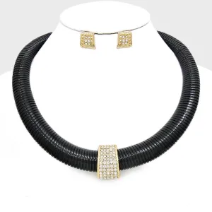 iLLASPARKZ Crystal Pave Tube Accented Omega Choker Necklace