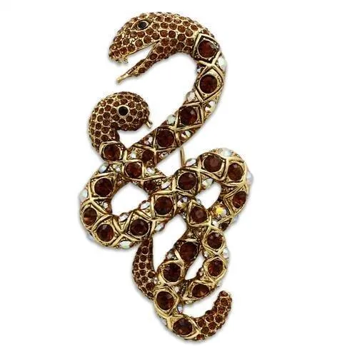 LO2423 - Gold White Metal Brooches with Top Grade Crystal  in Multi Color