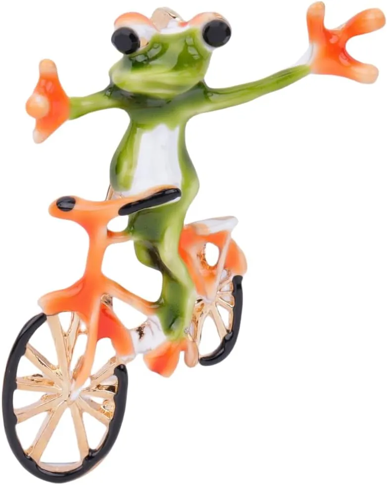 MLEPUS Biker Frog Brooch Pin for Women Girls Teenagers Funny Cute Enamel Fashion Cartoon Animal Green Brooch Pin Lapel Pin Costume Accessories Holiday Party Jewelry Gift
