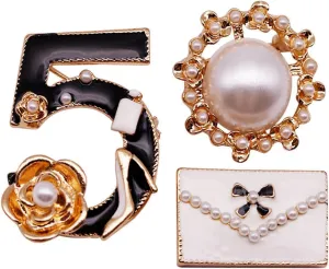 Number 5 Pendant Lapel Pin Vintage Brooch Set Fashion Ladies Pearl Brooch Ladies Clothing Accessories Jewelry
