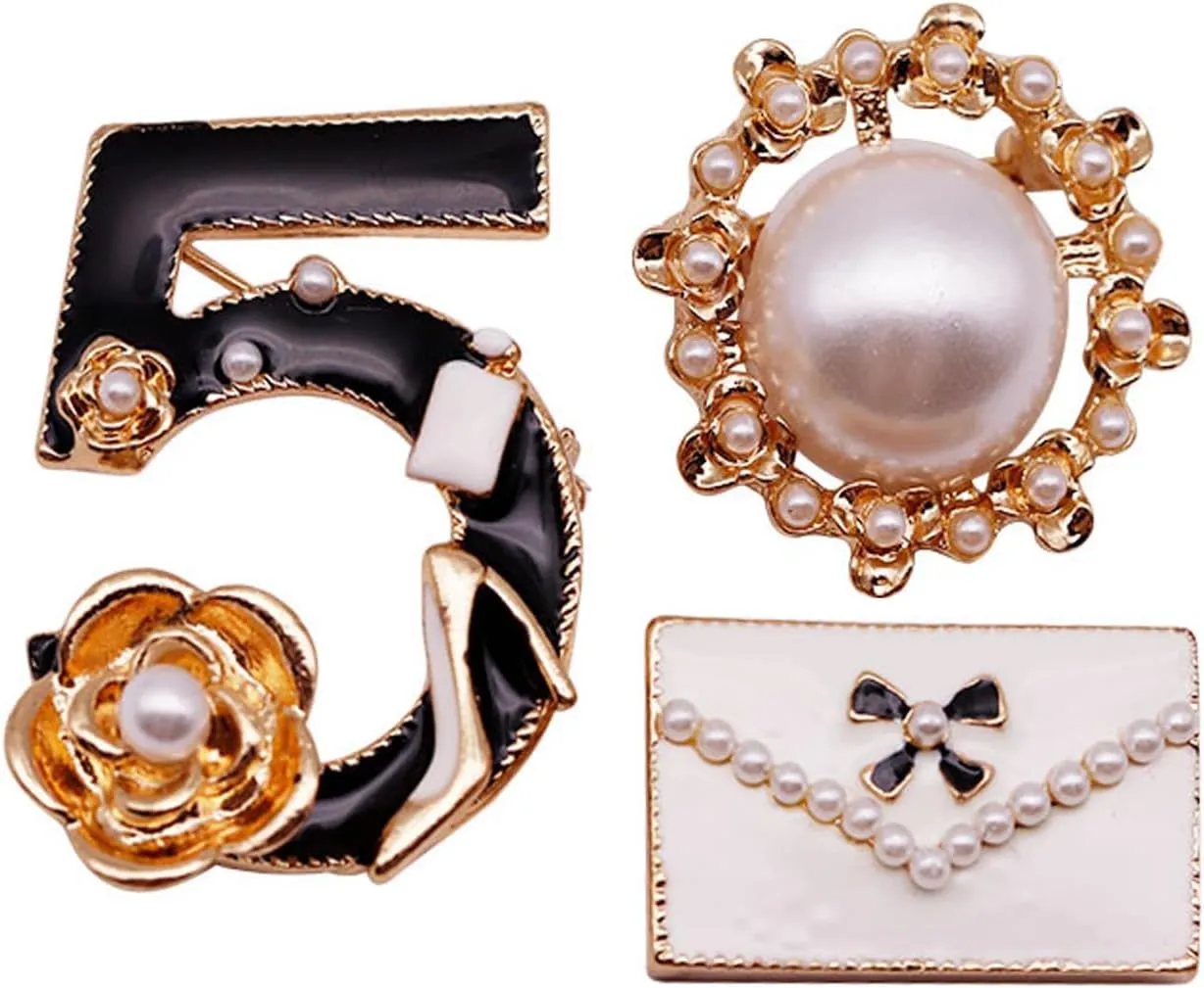Number 5 Pendant Lapel Pin Vintage Brooch Set Fashion Ladies Pearl Brooch Ladies Clothing Accessories Jewelry