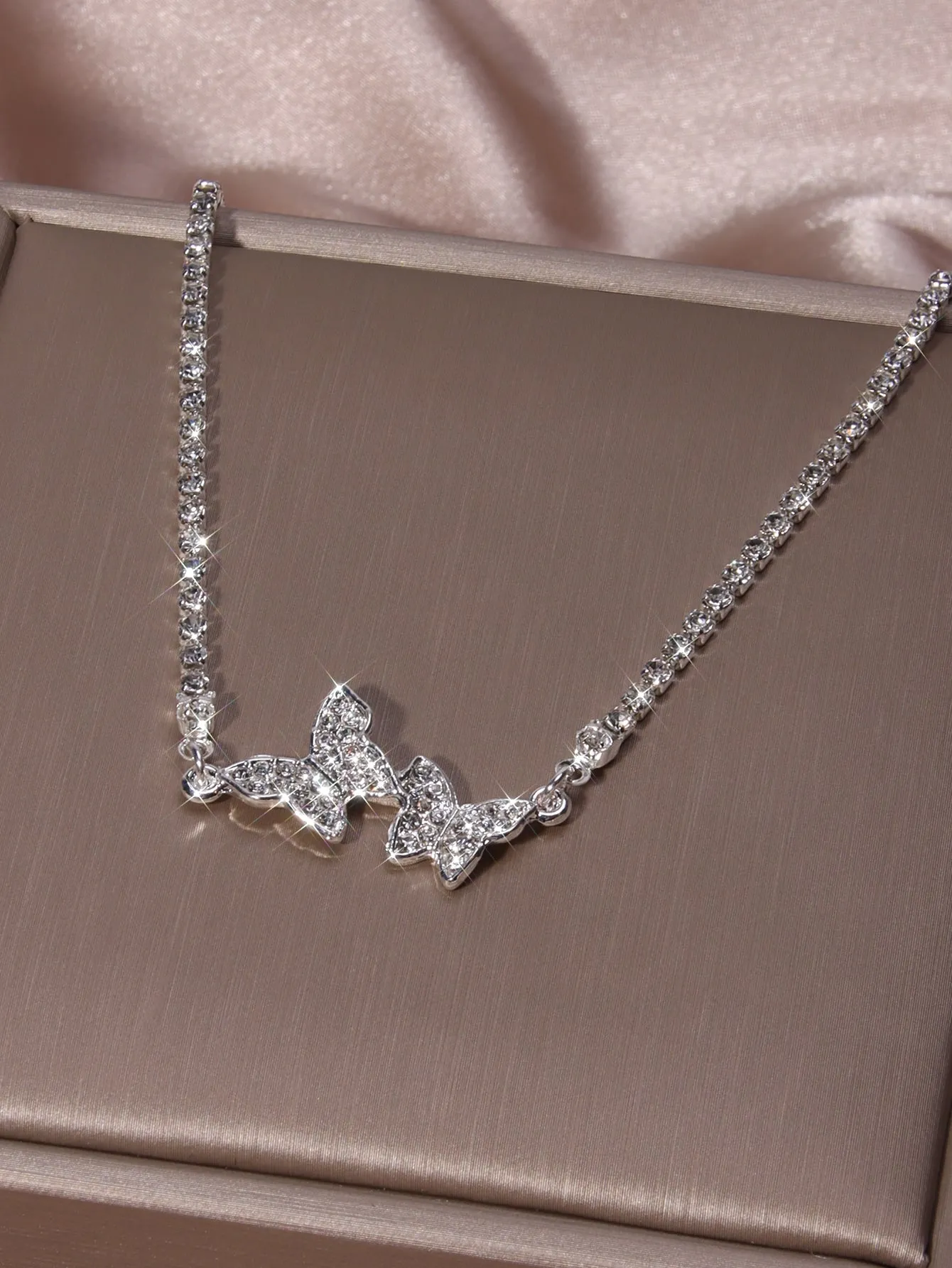 Rhinestone Double Butterfly Decor Necklace for Women Jewelry for Women Gift for