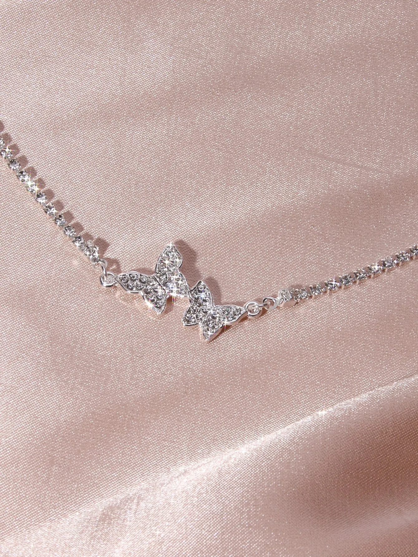 Rhinestone Double Butterfly Decor Necklace for Women Jewelry for Women Gift for