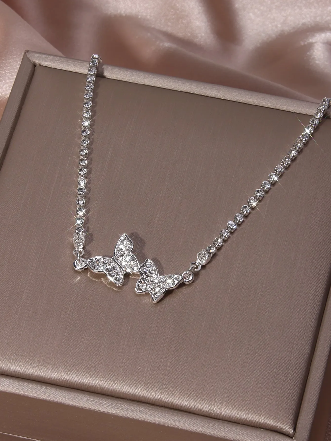 Rhinestone Double Butterfly Decor Necklace for Women Jewelry for Women Gift for