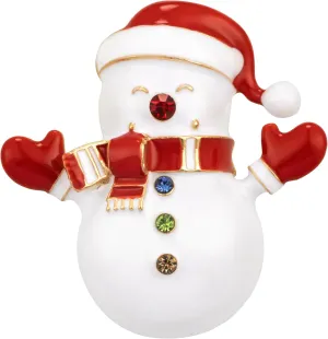 SELOVO Green Red Rhinestone Cute Snowman Brooch Pin Vintage Style