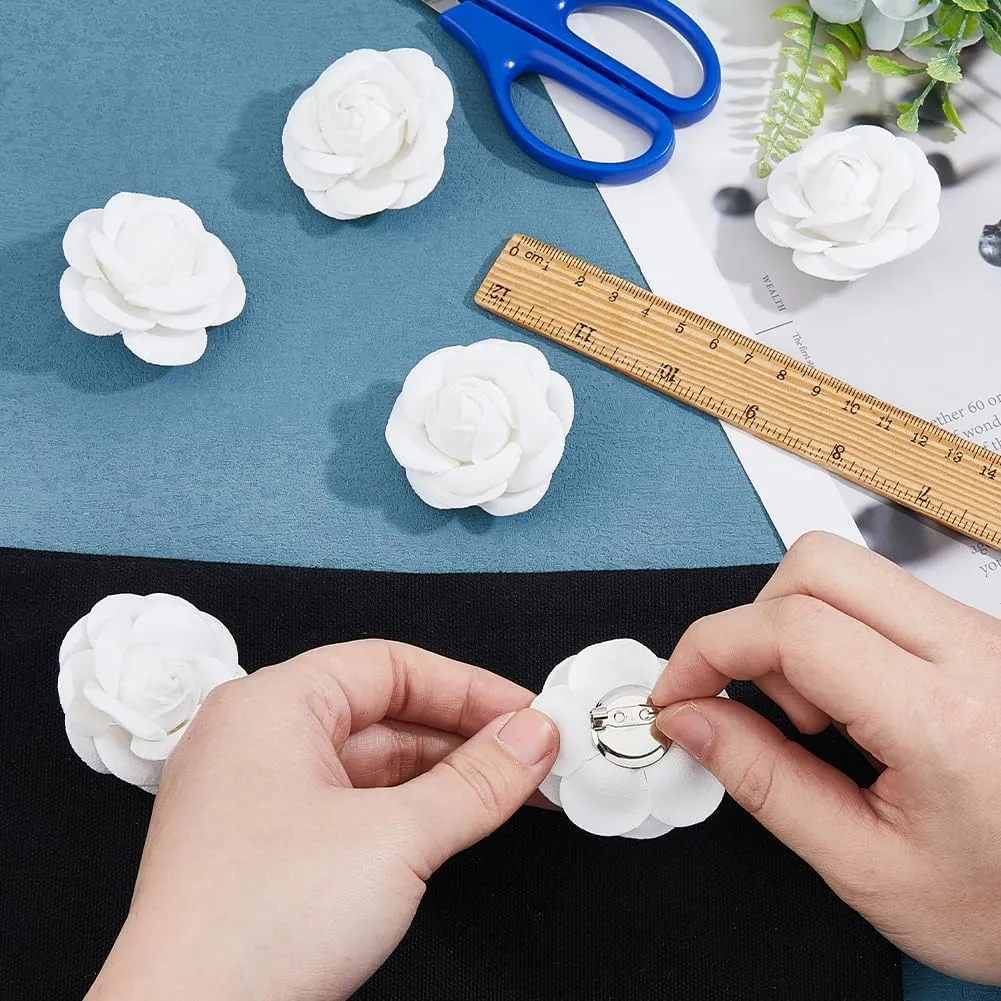 SUPERFINDINGS 6PCS Camellia Pin Brooch 5/6/6.3cm Fabric Flower Brooch Pins Vintage Flower Brooch Pin Artificial Flowers Brooches for Bowler Hat Scarf Suits Bridal Dress Accessories Jewelry Gift