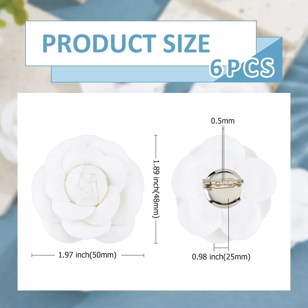 SUPERFINDINGS 6PCS Camellia Pin Brooch 5/6/6.3cm Fabric Flower Brooch Pins Vintage Flower Brooch Pin Artificial Flowers Brooches for Bowler Hat Scarf Suits Bridal Dress Accessories Jewelry Gift