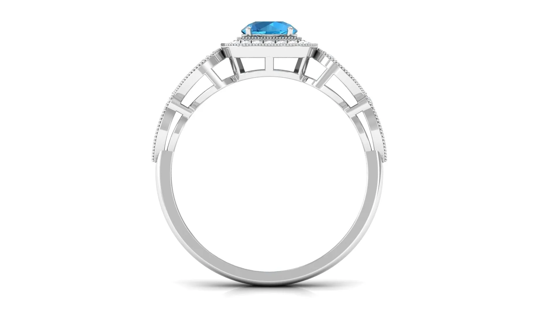 Swiss Blue Topaz Vintage Style Engagement Ring with Diamond