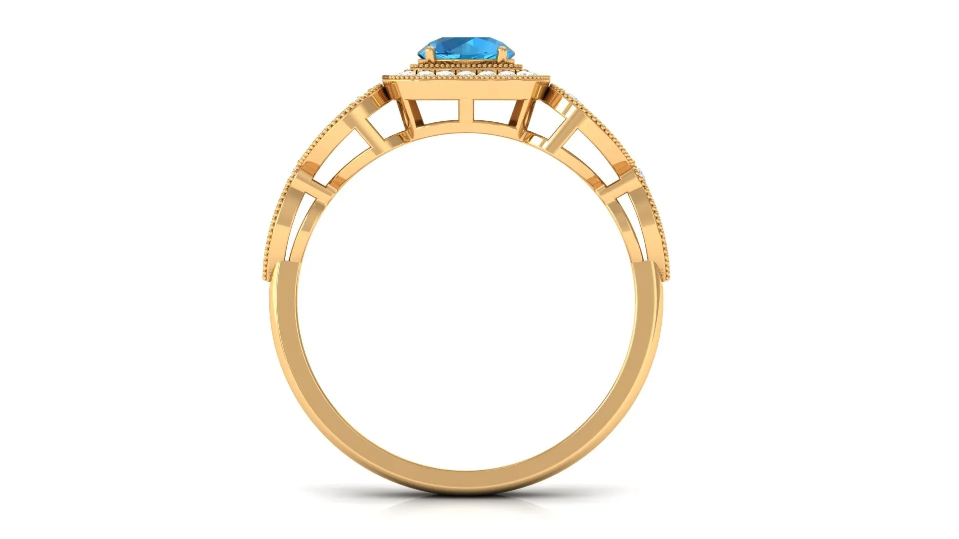 Swiss Blue Topaz Vintage Style Engagement Ring with Diamond