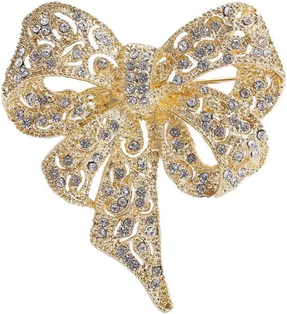 Vintage Big Bow Knot Rhinestones Sparkly Brooches Lapel Pin Ribbon Brooch Classic for Women Girls Dainty Dresses Suit Shirt Clothes Accessories