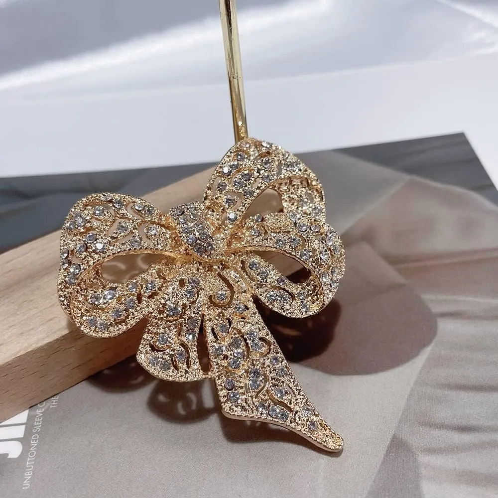 Vintage Big Bow Knot Rhinestones Sparkly Brooches Lapel Pin Ribbon Brooch Classic for Women Girls Dainty Dresses Suit Shirt Clothes Accessories