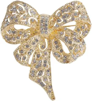 Vintage Big Bow Knot Rhinestones Sparkly Brooches Lapel Pin Ribbon Brooch Classic for Women Girls Dainty Dresses Suit Shirt Clothes Accessories