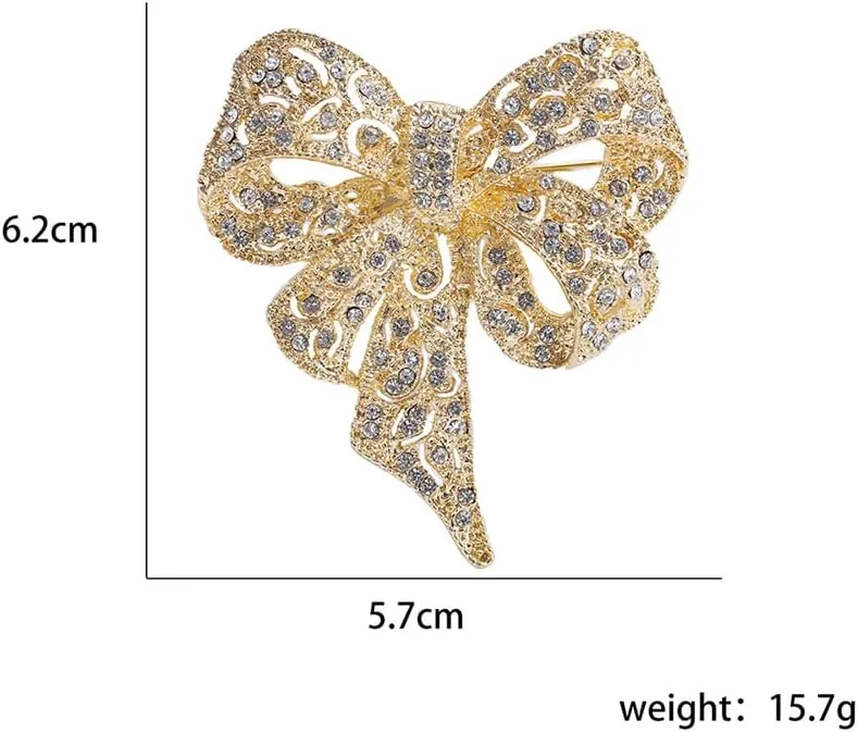 Vintage Big Bow Knot Rhinestones Sparkly Brooches Lapel Pin Ribbon Brooch Classic for Women Girls Dainty Dresses Suit Shirt Clothes Accessories